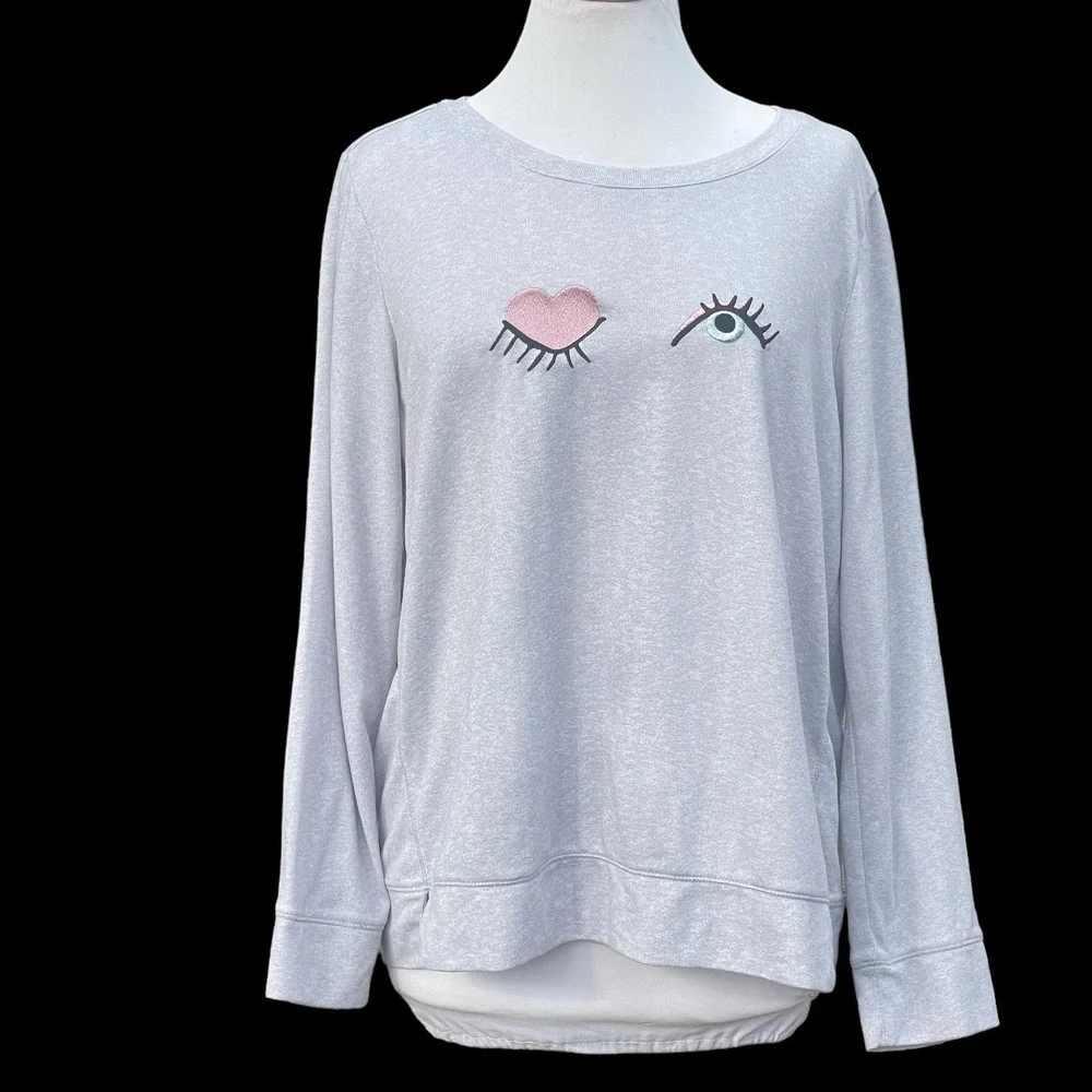 Kate Spade Sleepwear Wink Eye Gray Soft Knit Pajama Lounge Sleep Long Sleeve Top
